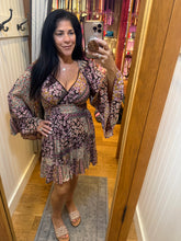 V Neck Wide Bell Sleeve Short Dress - Espresso