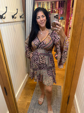 V Neck Wide Bell Sleeve Short Dress - Espresso