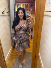 V Neck Wide Bell Sleeve Short Dress - Espresso