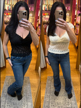 POL overwrapped V-neck short-sleeve slim-fit top crafted in lace - Natural,Black or Grey