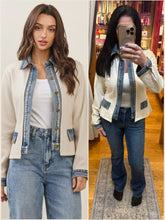 Layered Look Denim Trim Knit Jacket - Ecru or Black