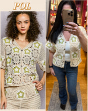 POL V-neck short sleeve relaxed fit cardigan - Natural/Olive
