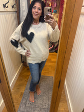 Long Sleeve Heart Patch Knit Sweater - Oatmeal