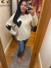 Long Sleeve Heart Patch Knit Sweater - Oatmeal