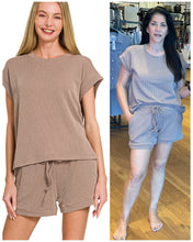 RAISED RIB CAP SLEEVE TOP & SHORTS SET - MOCHA