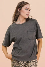 Mineral Washed Knit Top With Pocket - Assorted Colors