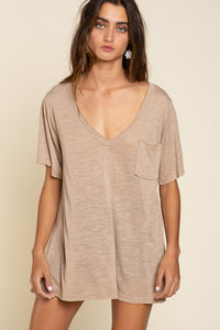 POL V-neck short sleeve chest pocket slub knit tee - Assorted Colors