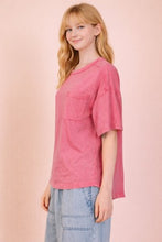 Mineral Washed Knit Top With Pocket - Assorted Colors