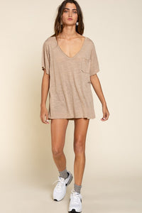 POL V-neck short sleeve chest pocket slub knit tee - Assorted Colors