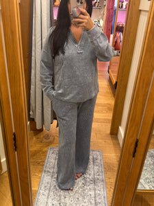 Washed High Waist Drawstring Lounge Pants - Charcoal Or Indigo Blue