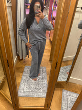 Washed High Waist Drawstring Lounge Pants - Charcoal Or Indigo Blue