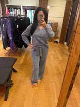 Washed Ribbed Split Neck Long Sleeve Knit Top - Charcoal Or Indigo Blue