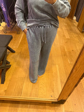 Washed High Waist Drawstring Lounge Pants - Charcoal Or Indigo Blue