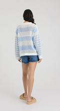 Vintage Havana White W/ Sky Blue Stripe Open Knit Sweater