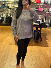 Washed Side Split Long Sleeve Knit Top - Charcoal