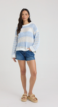 Vintage Havana White W/ Sky Blue Stripe Open Knit Sweater