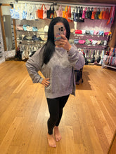Washed Side Split Long Sleeve Knit Top - Charcoal