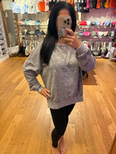 Washed Side Split Long Sleeve Knit Top - Charcoal
