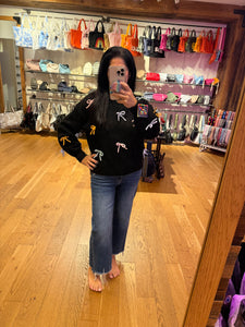 Cutesy Bow Sweater Top - Black