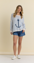 Vintage Havana Purl Knit Sweater W/ Anchor - White/Blue