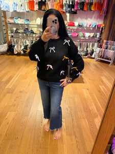 Cutesy Bow Sweater Top - Black