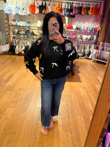 Cutesy Bow Sweater Top - Black