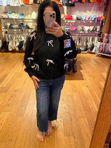 Cutesy Bow Sweater Top - Black
