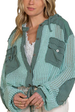 POL Open knit button down pocket hooded shirt top - Assorted Colors