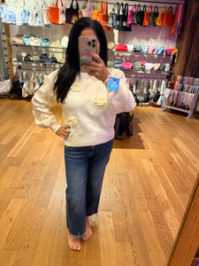 Floral Applique Sweater Top - Ivory