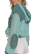 POL Open knit button down pocket hooded shirt top - Assorted Colors