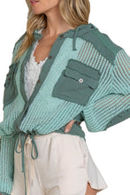 POL Open knit button down pocket hooded shirt top - Assorted Colors