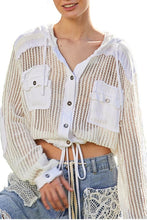 POL Open knit button down pocket hooded shirt top - Assorted Colors