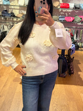 Floral Applique Sweater Top - Ivory