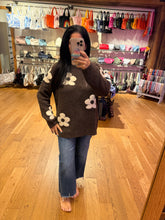 Floral Relaxed Cozy Knit Sweater - Coffee