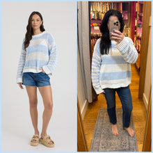 Vintage Havana White W/ Sky Blue Stripe Open Knit Sweater