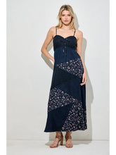 Smocked Bust Patchwork Flowy Dress - Navy Multi