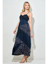 Smocked Bust Patchwork Flowy Dress - Navy Multi