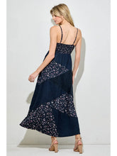 Smocked Bust Patchwork Flowy Dress - Navy Multi