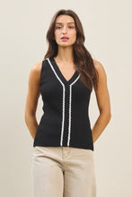Contrast Embroidered Sweater Vest - Black