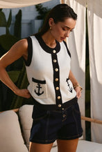 Contrast Anchor Sleeveless Knit Top - Ivory/Navy