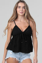 Lace Trim Tiered Cami Tank Top With Tie - Black or White