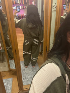 POL Balloon Sleeve Relaxed Fit Hoodie Zip Up Double Gauze Patch Jacket - Olive