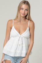 Lace Trim Tiered Cami Tank Top With Tie - Black or White