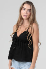 Lace Trim Tiered Cami Tank Top With Tie - Black or White