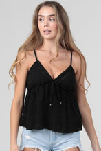 Lace Trim Tiered Cami Tank Top With Tie - Black or White