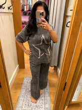 Mineral washed Leopard Asymmetrical Tier Pants - Ashed Black
