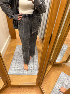 Mineral washed Leopard Asymmetrical Tier Pants - Ashed Black