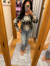 POL Designed in round neck long sleeve regular fit top in crochet with various floral weave knit patterns - Black/Beige