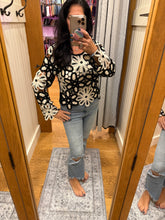 POL Designed in round neck long sleeve regular fit top in crochet with various floral weave knit patterns - Black/Beige