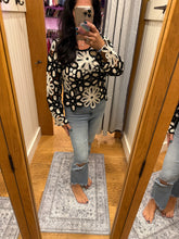 POL Designed in round neck long sleeve regular fit top in crochet with various floral weave knit patterns - Black/Beige